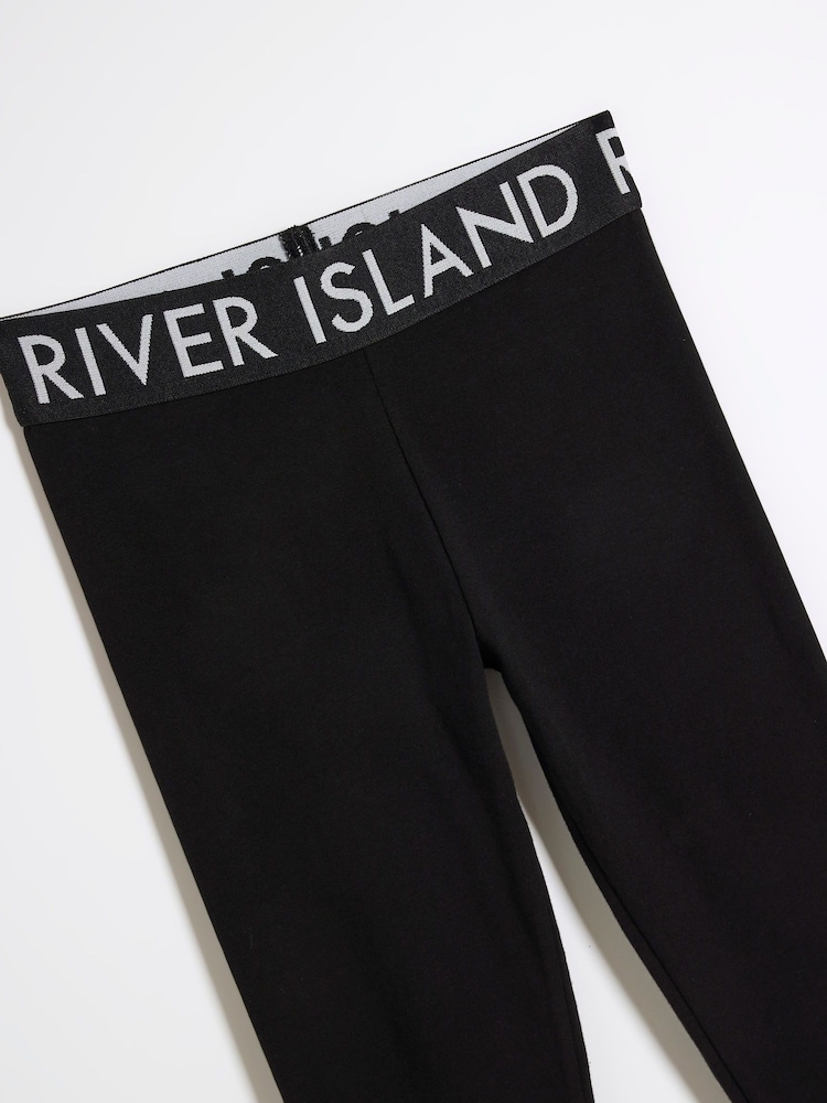 River Island Black Girls Deep Waistband 100% Cotton Leggings 5 Pack - Image 2 of 3