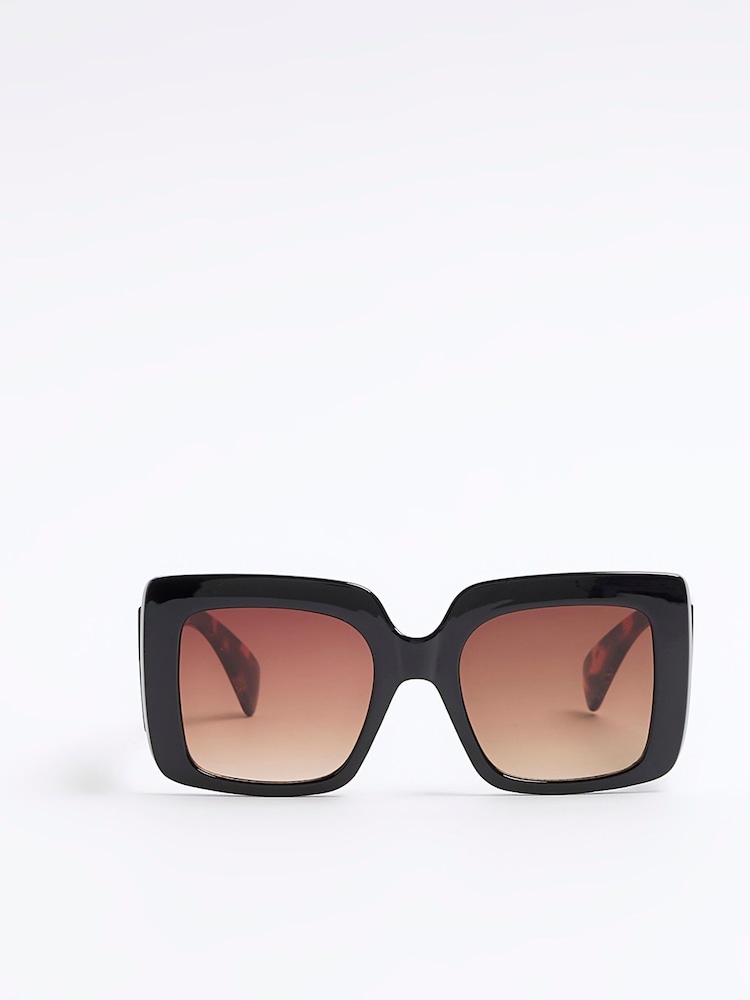 River Island Black Girls Tortoise Glitter Oversized Sunglasses - Image 1 of 3
