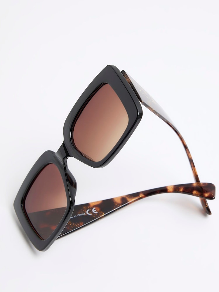 River Island Black Girls Tortoise Glitter Oversized Sunglasses - Image 2 of 3