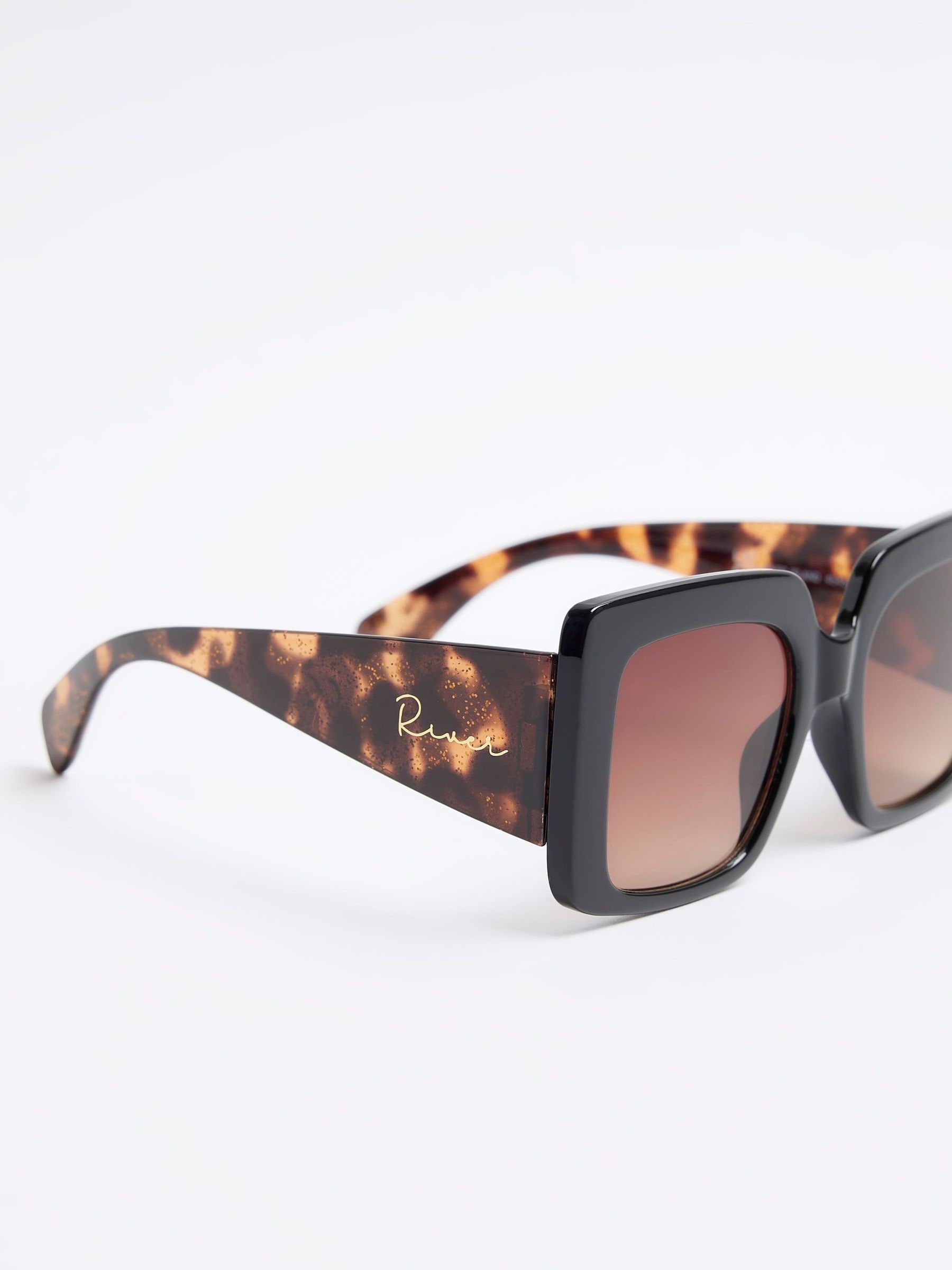 Buy River Island Black Girls Tortoise Glitter Oversized Sunglasses from Next Luxembourg