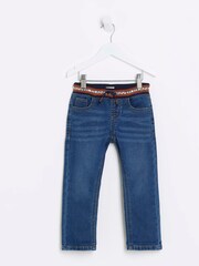 River Island Blue Boys Ribbed Waistband 100% Cotton Jeans - Image 1 of 5