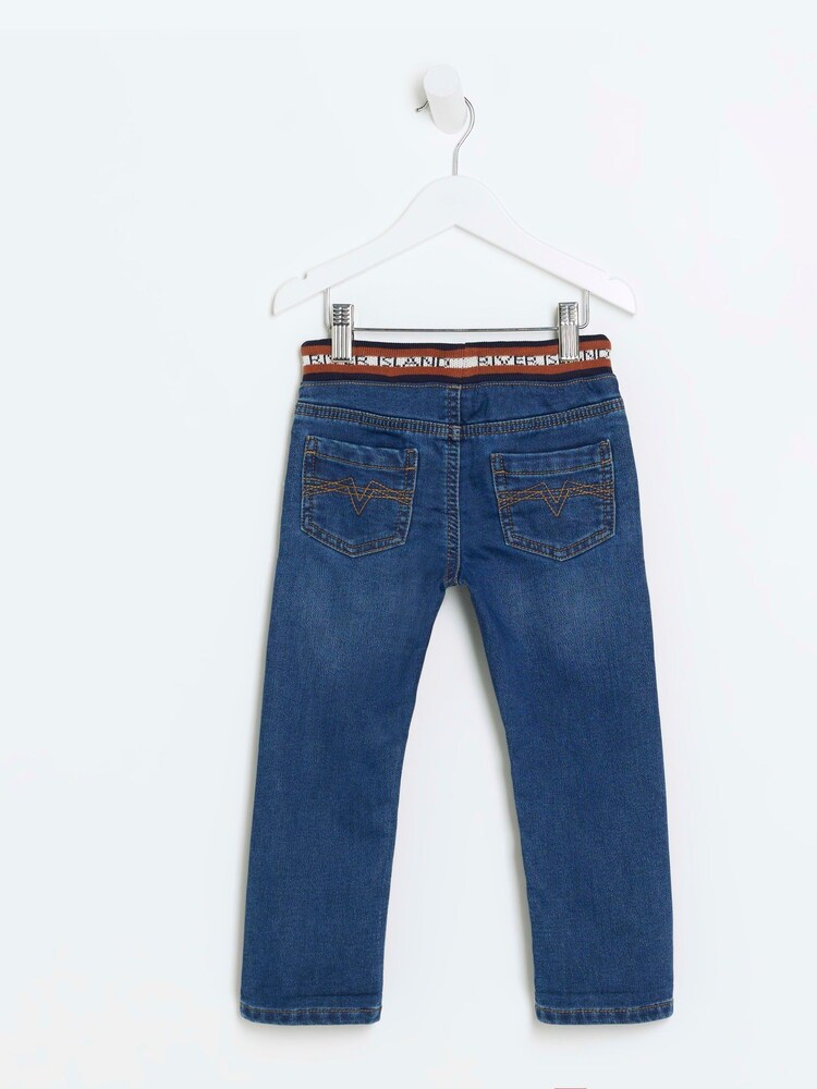 River Island Blue Boys Ribbed Waistband 100% Cotton Jeans - Image 2 of 5