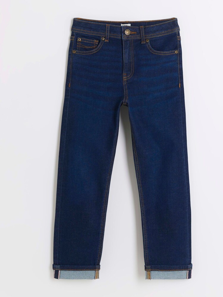 River Island Blue Boys Dark Wash Straight 100% Cotton Jeans - Image 1 of 3 River Island Blue Boys Dark Wash Straight 100% Cotton Jeans - Image 1 of 3