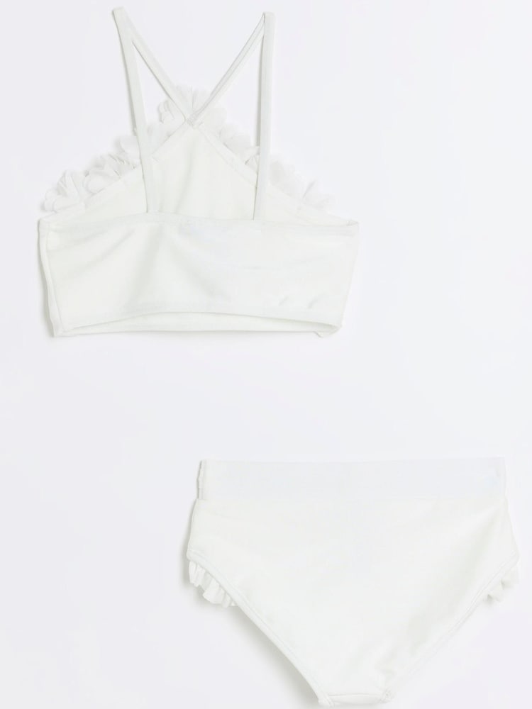 River Island White Girls 3D Flower Halter Neck Bikini - Image 2 of 4