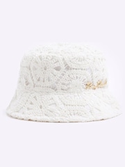 River Island Cream Girls 100% Cotton Crochet Lace Bucket Hat - Image 1 of 3