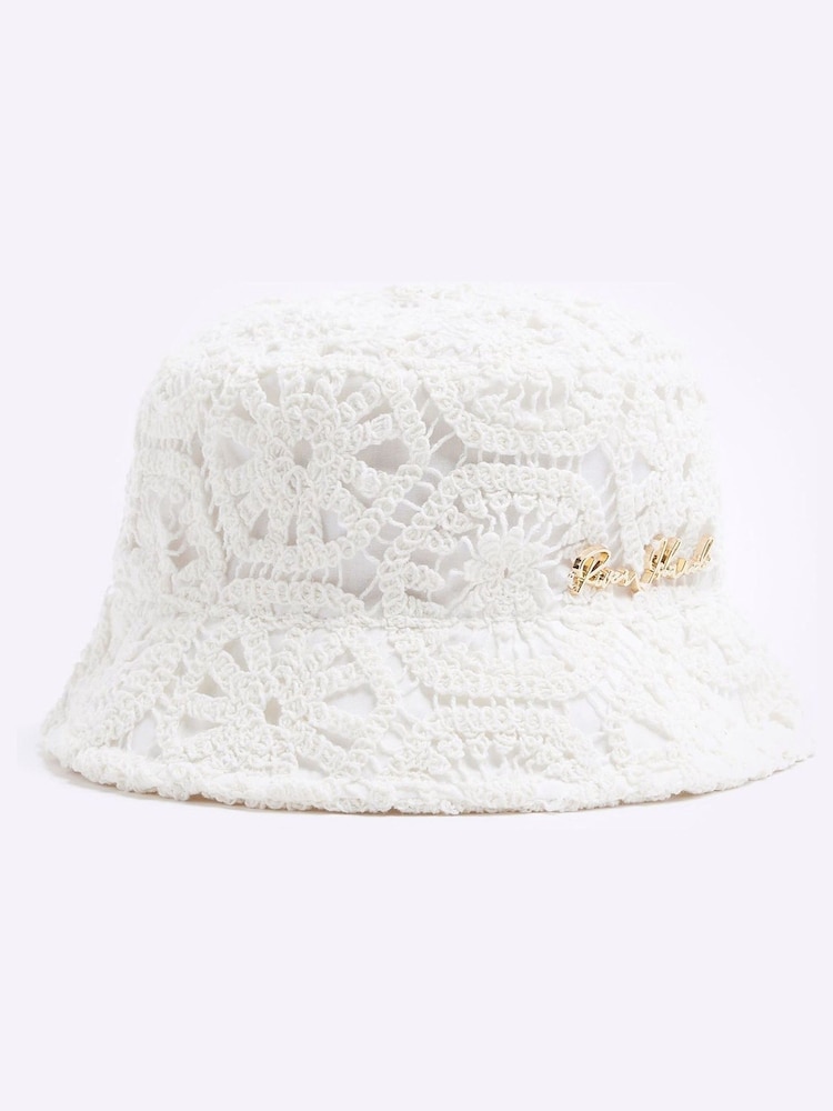 River Island Cream Girls 100% Cotton Crochet Lace Bucket Hat - Image 1 of 3