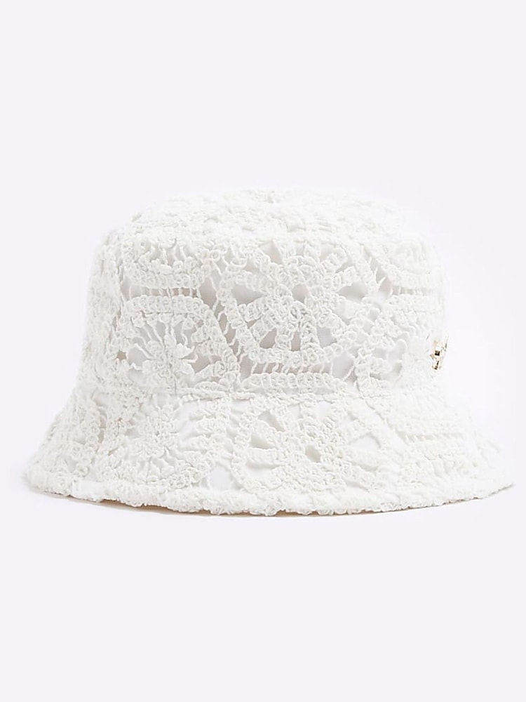 River Island Cream Girls 100% Cotton Crochet Lace Bucket Hat - Image 2 of 3