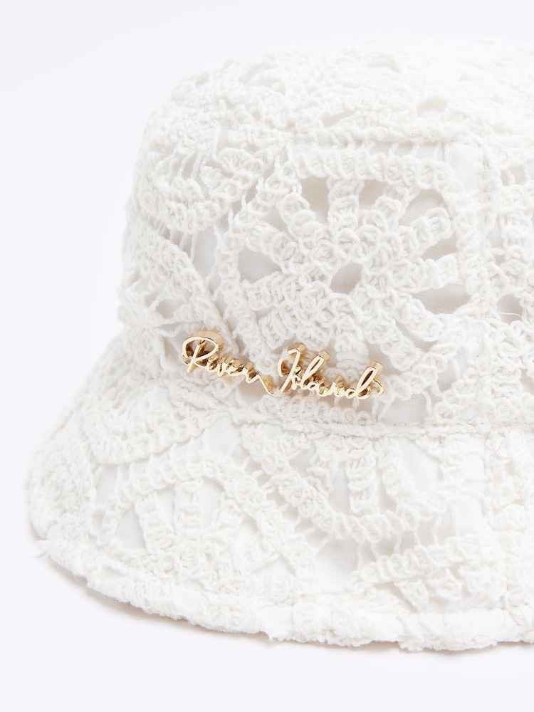 River Island Cream Girls 100% Cotton Crochet Lace Bucket Hat - Image 3 of 3