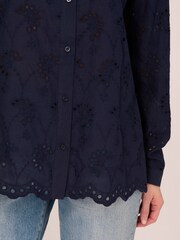 Adrianna Papell Blue Eyelet Button Front 100% Cotton Tunic Shirt - Image 5 of 7