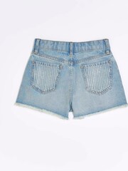 River Island Blue Mom Girls Diamante Denim 100% Cotton Shorts - Image 3 of 5