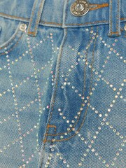 River Island Blue Mom Girls Diamante Denim 100% Cotton Shorts - Image 4 of 5