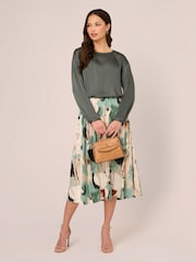 Adrianna Papell Green Drawstring Hem Scoop Neck Woven Blouse - Image 3 of 7