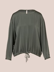 Adrianna Papell Green Drawstring Hem Scoop Neck Woven Blouse - Image 6 of 7