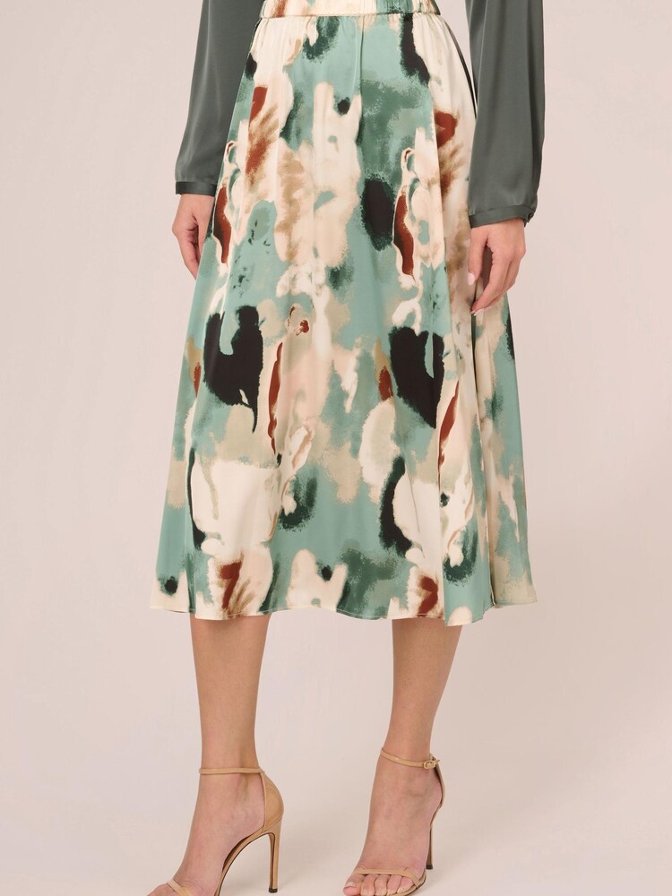 Adrianna Papell Green Printed Maxi A-Line Skirt With Elastic Back - Image 1 of 7