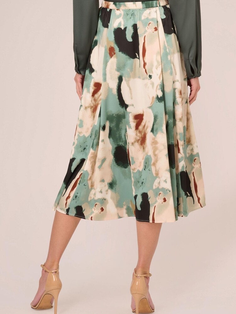 Adrianna Papell Green Printed Maxi A-Line Skirt With Elastic Back - Image 2 of 7