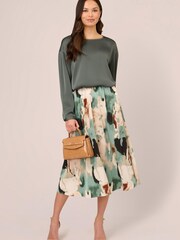 Adrianna Papell Green Printed Maxi A-Line Skirt With Elastic Back - Image 3 of 7