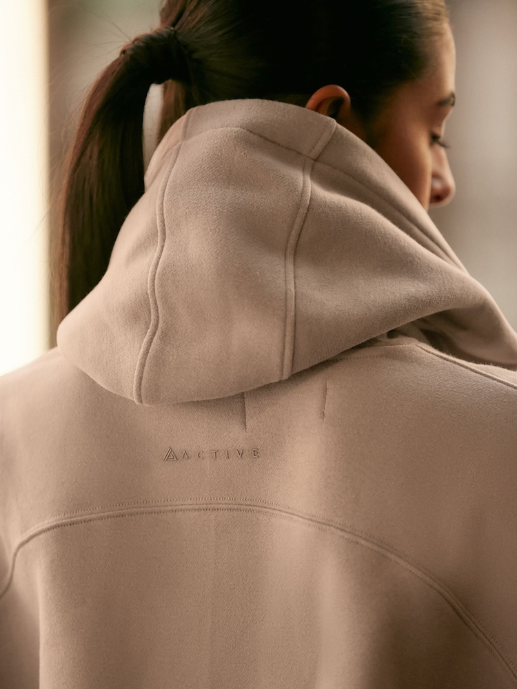 Neutral Oversized Relaxed Fit Heavyweight Brushed Longline Hoodie Sweatshirt - Image 3 of 6