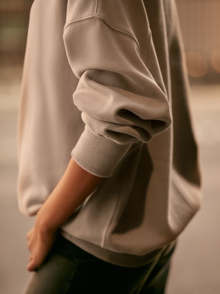 Neutral Oversized Relaxed Fit Heavyweight Brushed Longline Hoodie Sweatshirt - Image 4 of 6