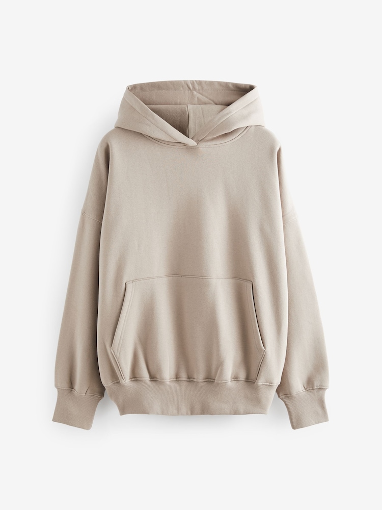 Neutral Oversized Relaxed Fit Heavyweight Brushed Longline Hoodie Sweatshirt - Image 5 of 6