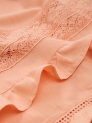 Peach Pink Frill Sleeve Lace Insert Summer 100% Cotton Blouse - Image 7 of 7