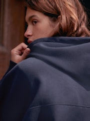 Blue Navy Oversized Relaxed Fit Heavyweight Brushed Longline Hoodie Sweatshirt - Image 4 of 7