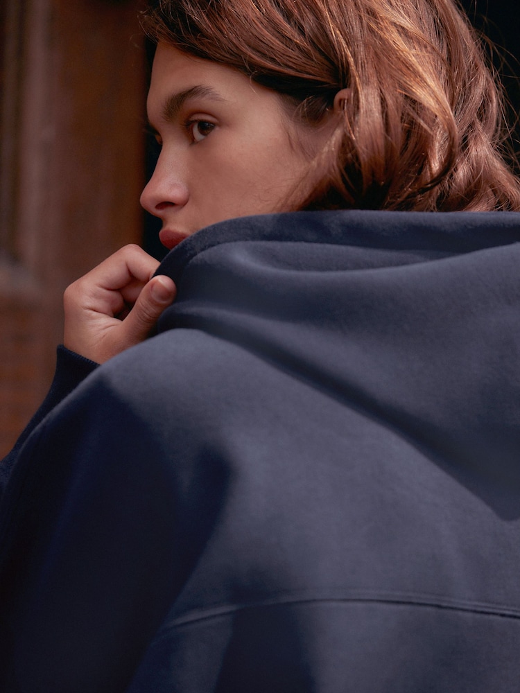 Blue Navy Oversized Relaxed Fit Heavyweight Brushed Longline Hoodie Sweatshirt - Image 4 of 7