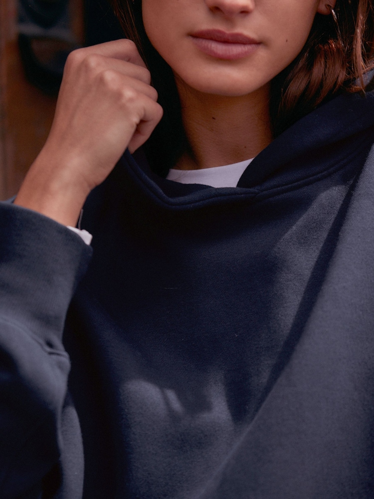 Blue Navy Oversized Relaxed Fit Heavyweight Brushed Longline Hoodie Sweatshirt - Image 5 of 7