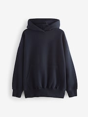 Blue Navy Oversized Relaxed Fit Heavyweight Brushed Longline Hoodie Sweatshirt - Image 6 of 7