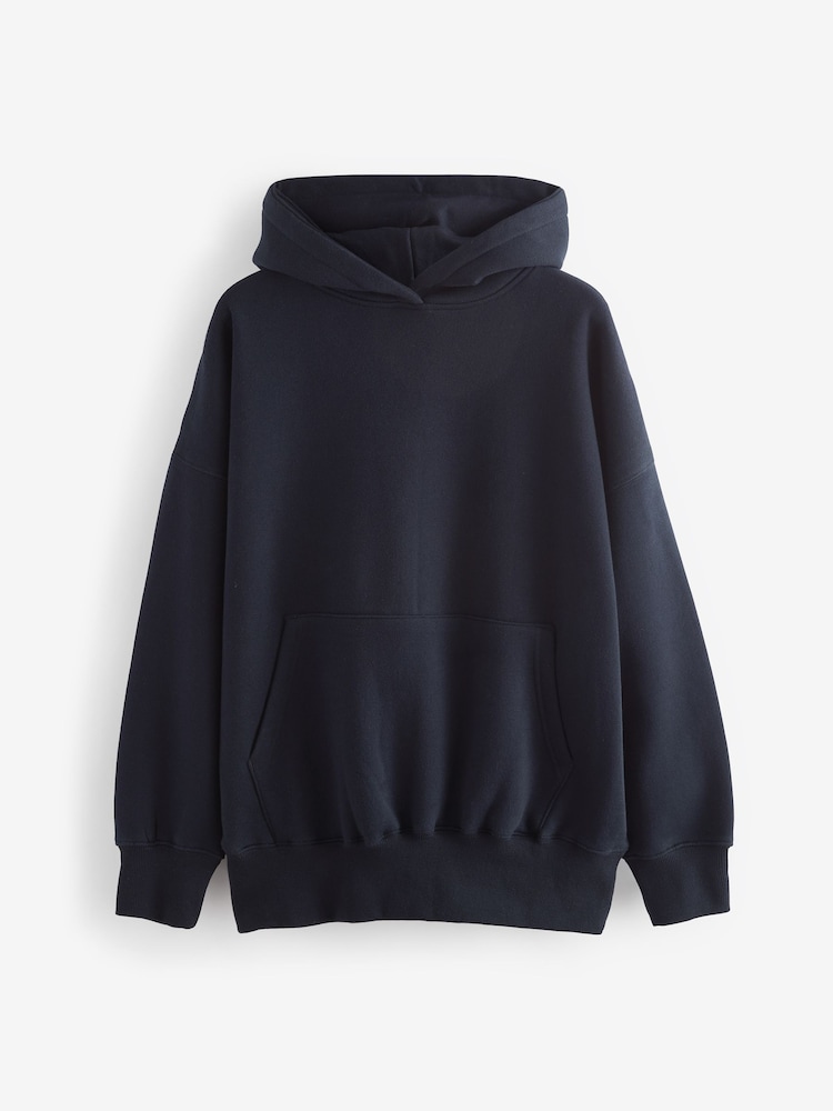 Blue Navy Oversized Relaxed Fit Heavyweight Brushed Longline Hoodie Sweatshirt - Image 6 of 7