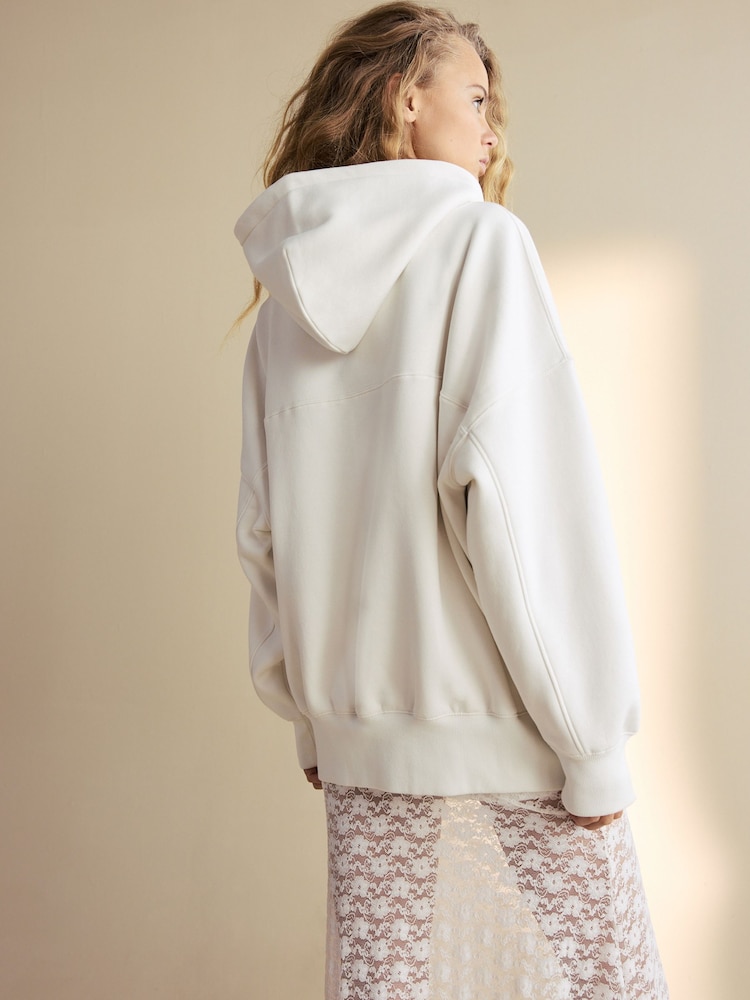 Blanco crudo - Oversized Relaxed Fit Heavyweight Brushed Longline Hoodie Sweatshirt - Imagen 2 de 6 Blanco crudo - Oversized Relaxed Fit Heavyweight Brushed Longline Hoodie Sweatshirt - Imagen 2 de 6