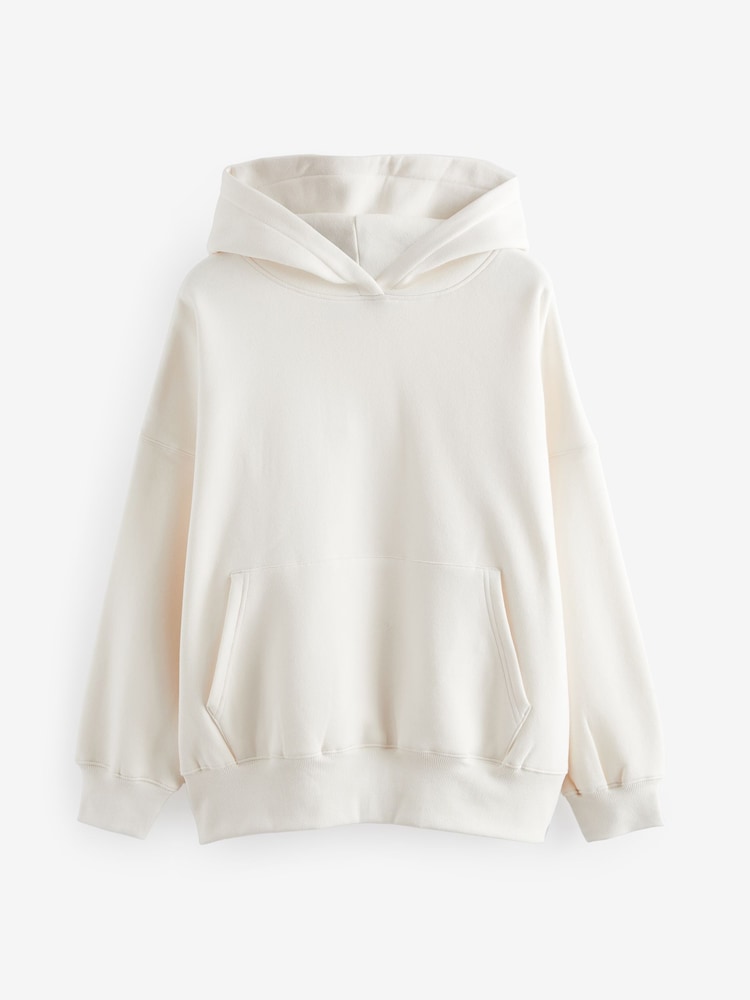 Blanc écru - Sweat à capuche oversize décontracté épais brossé long - Image 5 of 6