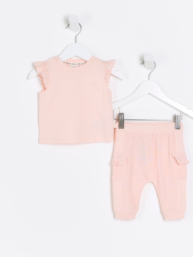 River Island Pink Baby Girls Hybrid T-Shirt And Jogger Set - Image 1 of 4 River Island Pink Baby Girls Hybrid T-Shirt And Jogger Set - Image 1 of 4