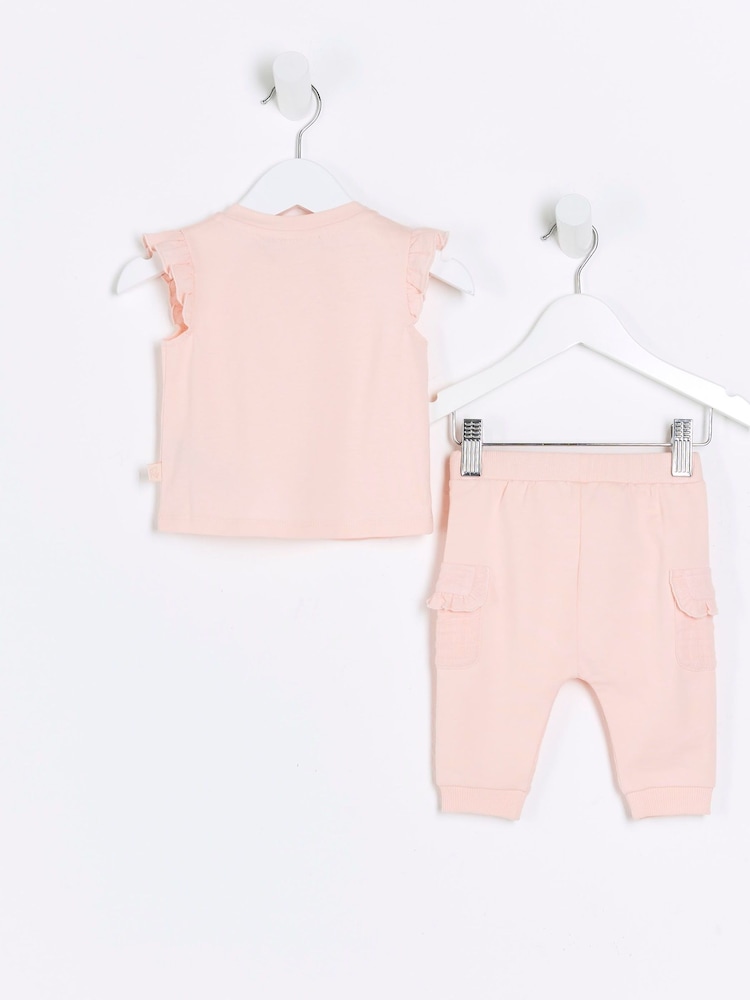 River Island Pink Baby Girls Hybrid T-Shirt And Jogger Set - Image 2 of 4 River Island Pink Baby Girls Hybrid T-Shirt And Jogger Set - Image 2 of 4