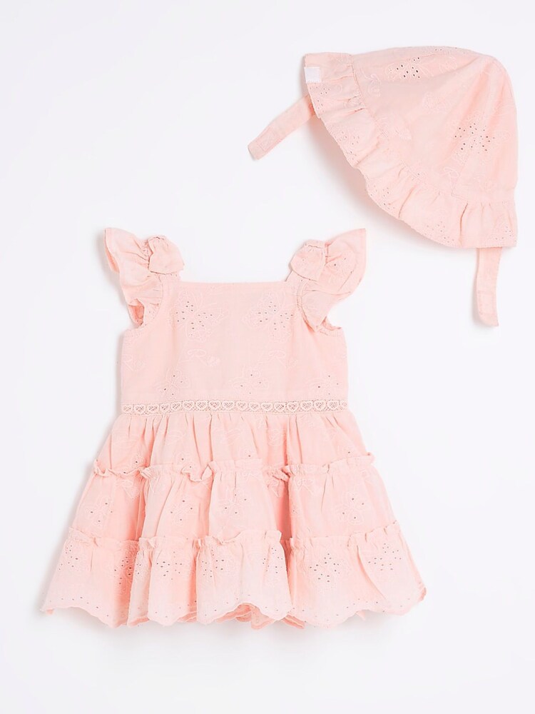 Set River Island Bebeluș Fete Broderie 100% bumbac Rochie and Pălării/Căciuli - Imaginea 1 din 4