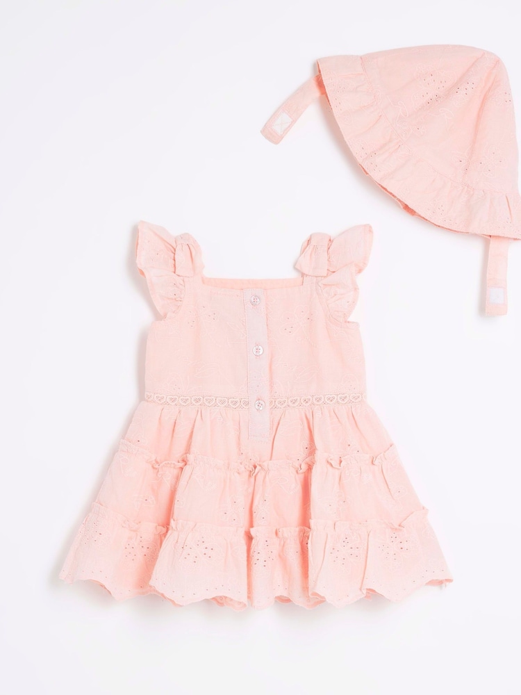 Set River Island Bebeluș Fete Broderie 100% bumbac Rochie and Pălării/Căciuli - Imaginea 2 din 4
