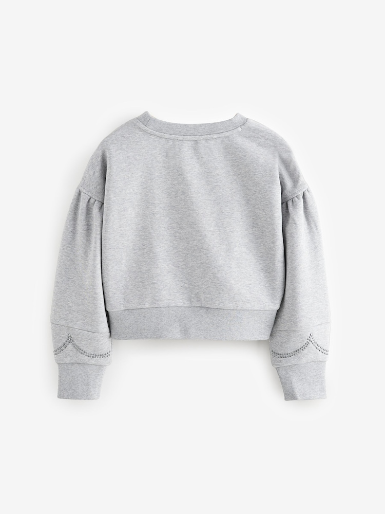 smALLSAINTS Grey Girls Pearl Embellished Crew Sweatshirt - Image 8 of 8