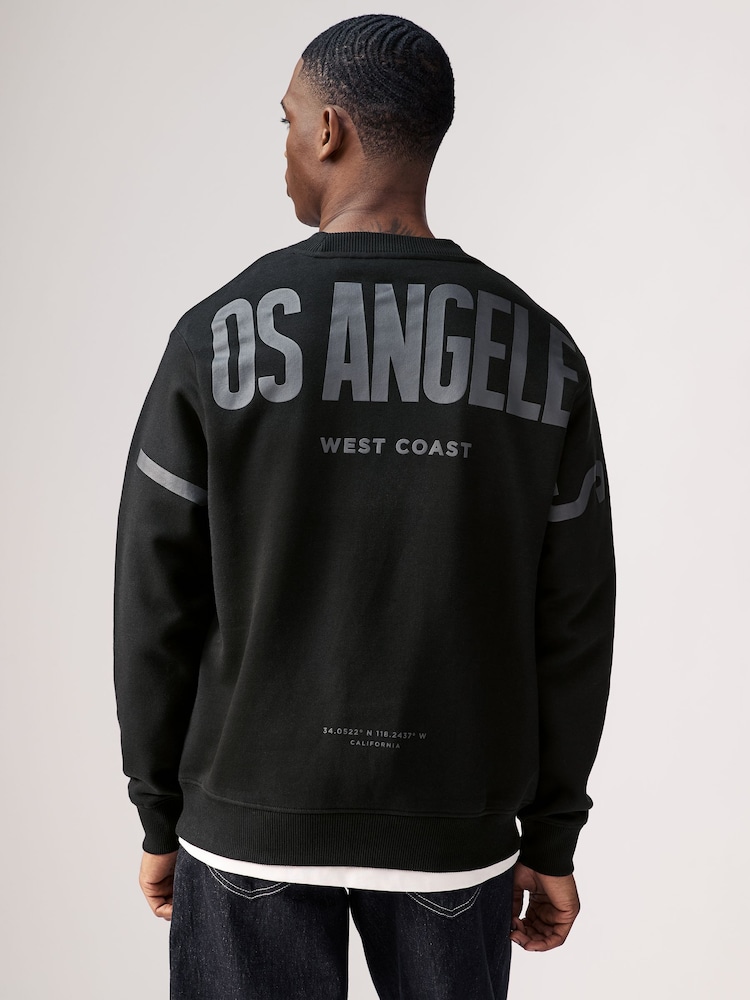Black Cotton Rich Crew Graphic Sweatshirt - Image 1 of 8
