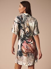 Ecru Tropical Leaf Print Mini Drawstring Utitlity Dress - Image 2 of 6