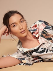 Ecru Tropical Leaf Print Mini Drawstring Utitlity Dress - Image 4 of 6