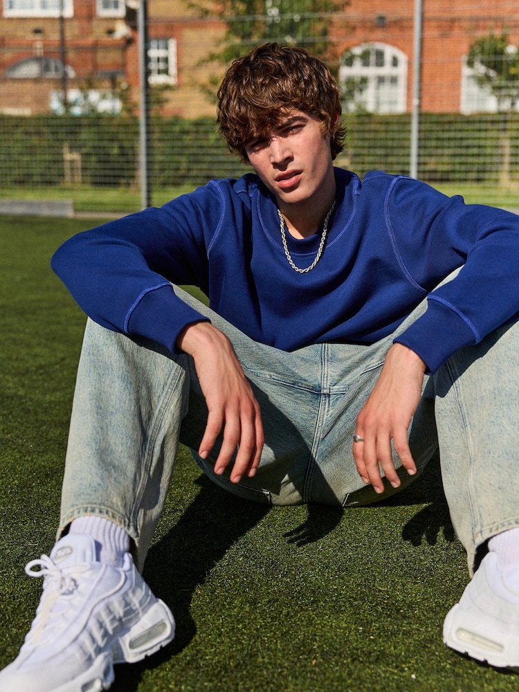 Cobalt Blue Crew Sweatshirt Crew Sweatshirt 100% Cotton Heavyweight - Image 2 of 8