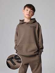 smALLSAINTS Brown/Textured Oversized Underground Pullover Hoodie - Image 1 of 9