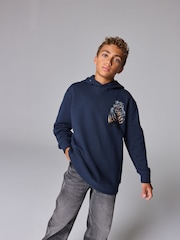 smALLSAINTS Navy Boys 100% Cotton Oversized Graphic Pullover Hoodie - Image 1 of 7