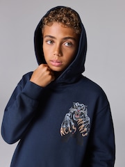 smALLSAINTS Navy Boys 100% Cotton Oversized Graphic Pullover Hoodie - Image 3 of 7