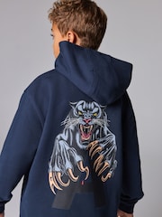smALLSAINTS Navy Boys 100% Cotton Oversized Graphic Pullover Hoodie - Image 4 of 7
