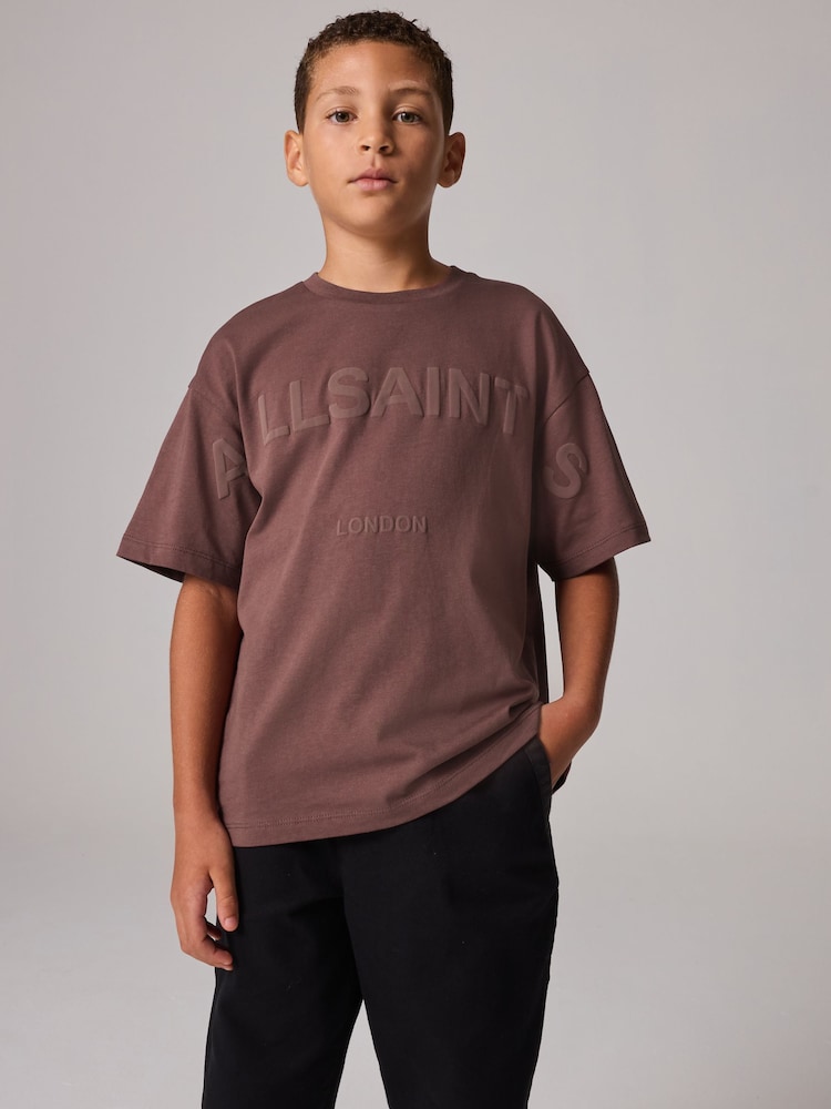 smALLSAINTS Chestnut Brown Oversized 100% Cotton Biggy Logo Crew T-Shirt - Image 1 of 5