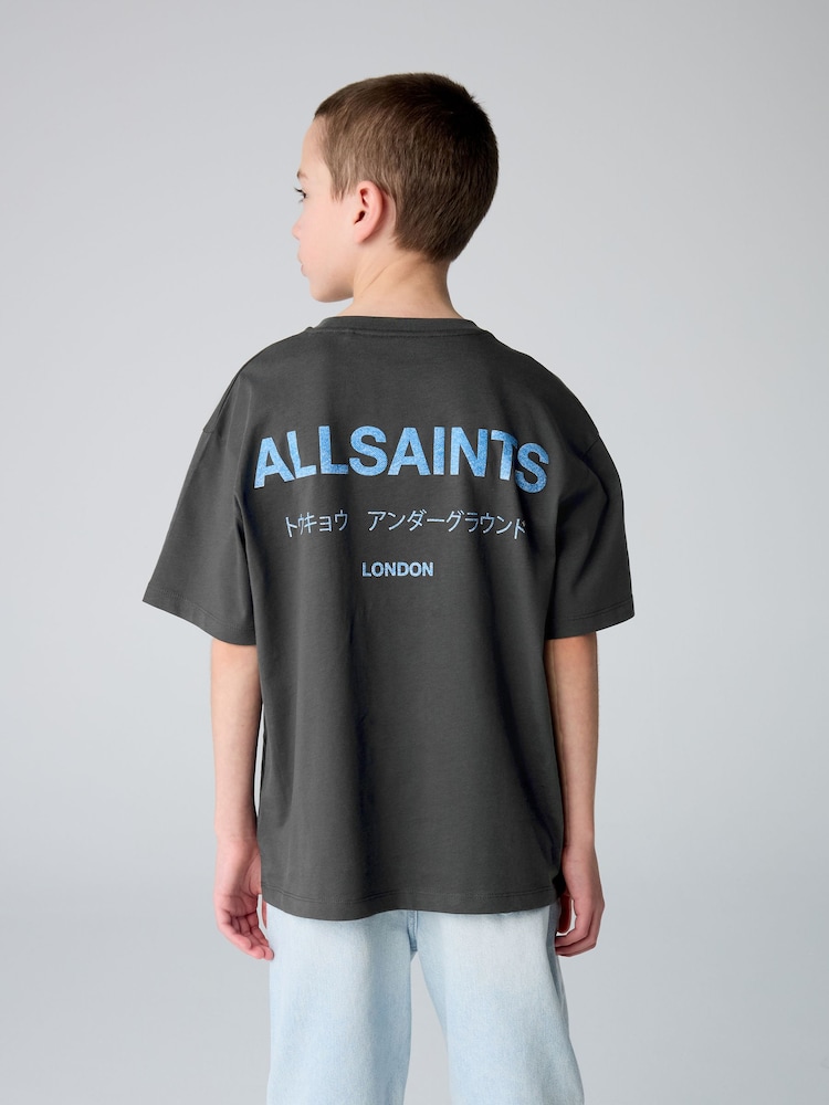 smALLSAINTS Black/Denim Oversized Underground Crew 100% Cotton T-Shirt - Image 2 of 8