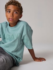 smALLSAINTS Mid Blue Oversized 100% Cotton Biggy Logo Crew T-Shirt - Image 3 of 8