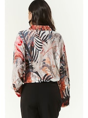 White/Multi Tropical Leaf Print Relaxed Fit Drawstring Hem Shirt - Image 3 of 6