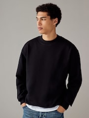 Black Crew Sweatshirt 100% Cotton Heavyweight Crew Sweatshirt - Image 1 of 7