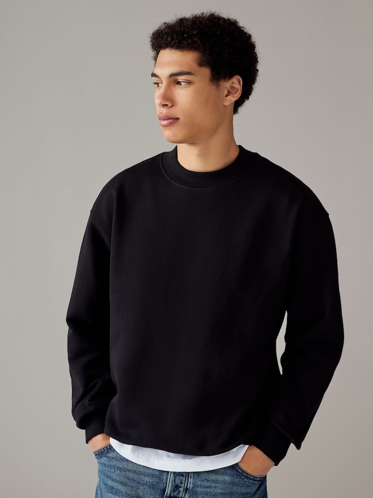 Black Crew Sweatshirt 100% Cotton Heavyweight Crew Sweatshirt - Image 1 of 7